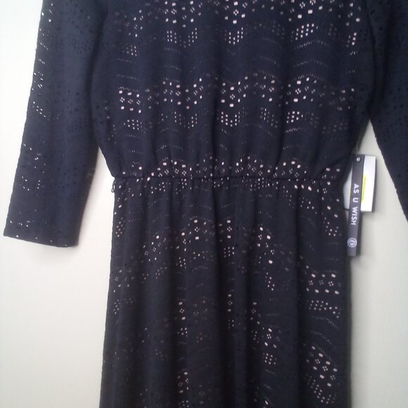 As U Wish Dress Women S Eyelet Lined 3/4 Sleeve Black Pink - Picture 4 of 13